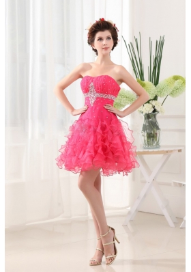 Hot Pink Prom Dress Ruffled Layers Beading Ruching