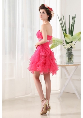 Hot Pink Prom Dress Ruffled Layers Beading Ruching