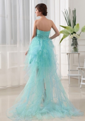 High-lo Beading Organza Prom Dress Blue Column