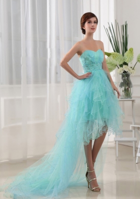 High-lo Beading Organza Prom Dress Blue Column