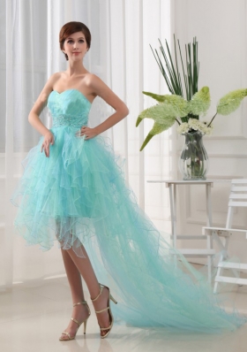 High-lo Beading Organza Prom Dress Blue Column