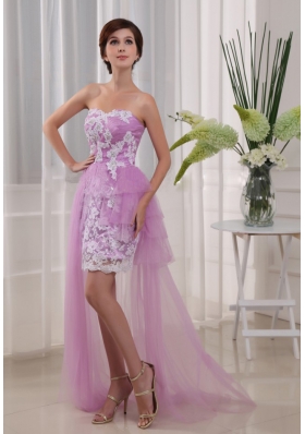 Lavender Appliques Column Sweep Prom Dress Tulle