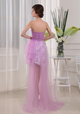 Lavender Appliques Column Sweep Prom Dress Tulle