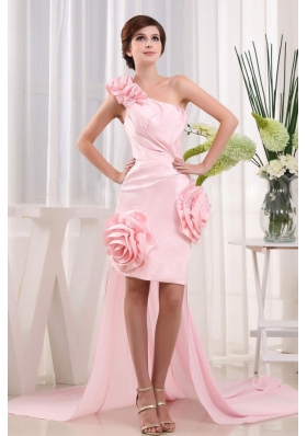 High-lo One Shoulder Baby Pink Prom Dress Hand Made