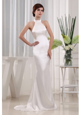 Simple Mermaid Prom Celebrity Dress White Halter