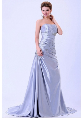 2013 Prom Dress Silver Ruching Appliques Brush