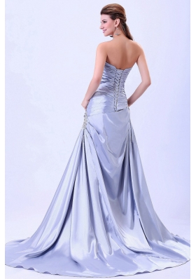 2013 Prom Dress Silver Ruching Appliques Brush