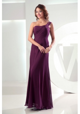 Slit Beading Burgundy Bridesmaid Dresses One Shoulder