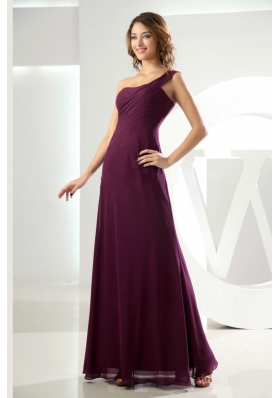 Slit Beading Burgundy Bridesmaid Dresses One Shoulder