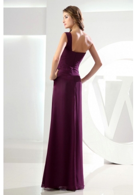 Slit Beading Burgundy Bridesmaid Dresses One Shoulder