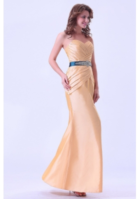 Gold Sexy Mermaid Prom Dress Belt and Ruching