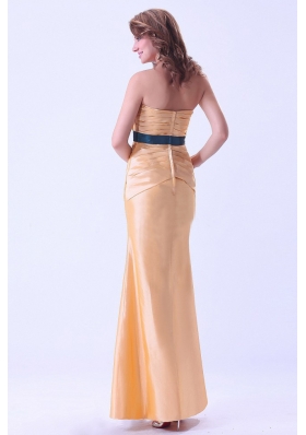 Gold Sexy Mermaid Prom Dress Belt and Ruching