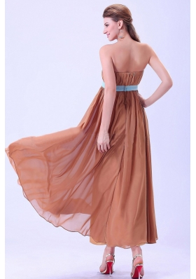 2013 Rust Red Bridesmaid Dresses Blue Belt Ruching