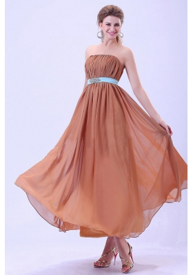 2013 Rust Red Bridesmaid Dresses Blue Belt Ruching