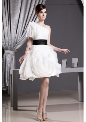 Short Wedding Dress Belt One Shoulder Short Sleeve