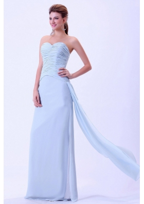 Elegant Light Blue Ruched Prom Dress For Cheap