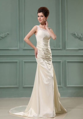 Scoop Champagne Wedding Dress For Bridal Column Brush