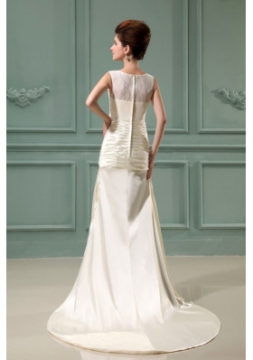 Scoop Champagne Wedding Dress For Bridal Column Brush