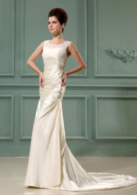 Scoop Champagne Wedding Dress For Bridal Column Brush