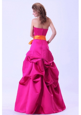 Hot Pink Prom Dress Orange Sash Pick-ups A-line