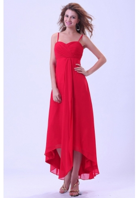 High-low Coral Red Prom Homecoming Dress Straps