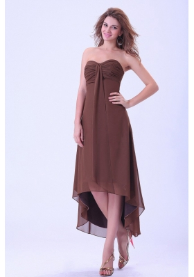 Hi-low Customize Prom Homecoming Dress Brown Chiffon