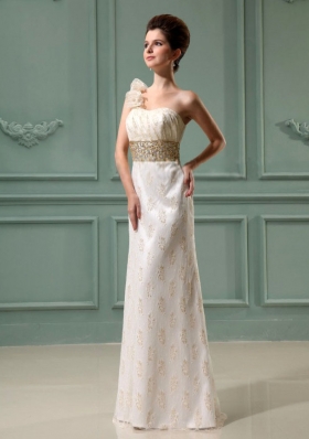 One Shoulder Beading Wedding Dress Champagne