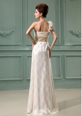 One Shoulder Beading Wedding Dress Champagne