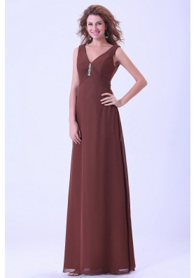 Simple Brown Mother Dress V-neck Empire Chiffon