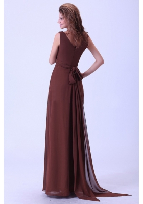 Simple Brown Mother Dress V-neck Empire Chiffon