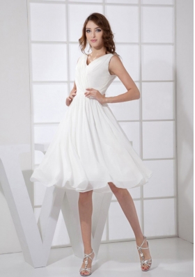 V-neck White 2013 Prom Dress Chiffon Empire