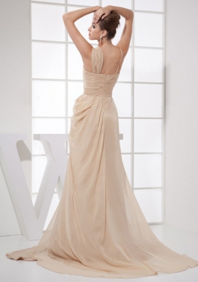 Asymmetrical Straps Champagne Brush Prom Evening Dress