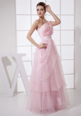 One Shoulder Ruffles Beading Long Prom Dress