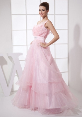 One Shoulder Ruffles Beading Long Prom Dress