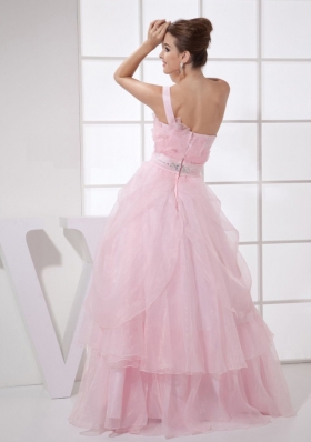 One Shoulder Ruffles Beading Long Prom Dress