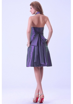 Purple Halter Ruched Bridesmaid Dresses Knee-length