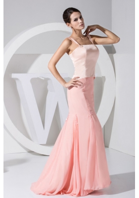 Two Straps Pink Mother Bride Dress Brush Train