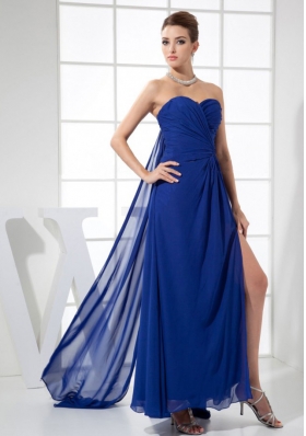 High Slit Watteau Train Blue Ankle Length Prom Dress