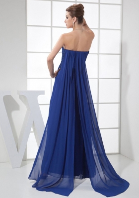 High Slit Watteau Train Blue Ankle Length Prom Dress