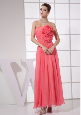 Hand Flower Watermelon Red Ankle-length Prom Dress