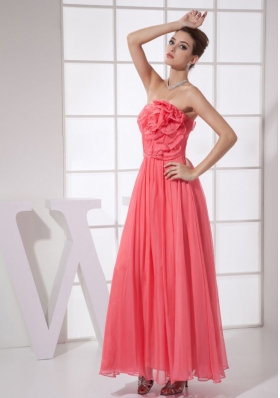 Hand Flower Watermelon Red Ankle-length Prom Dress