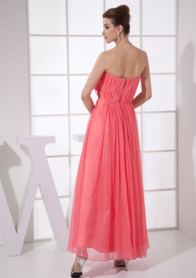 Hand Flower Watermelon Red Ankle-length Prom Dress