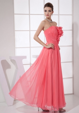 Hand Flower Watermelon Red Ankle-length Prom Dress