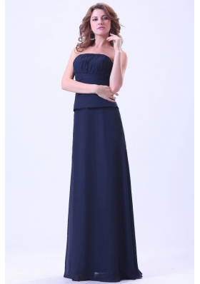 Navy Bridesmaid Dresses Ruched Floor Length