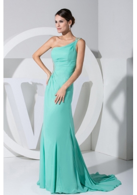 Side Cutouts Beading Single Strap Brush Prom Evening Dress