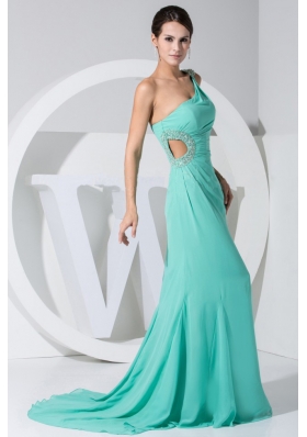 Side Cutouts Beading Single Strap Brush Prom Evening Dress