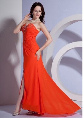 Beading Bust High Slit Orange Brush Prom Dress