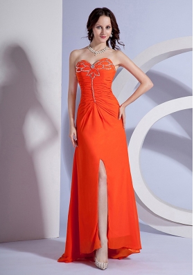 Beading Bust High Slit Orange Brush Prom Dress