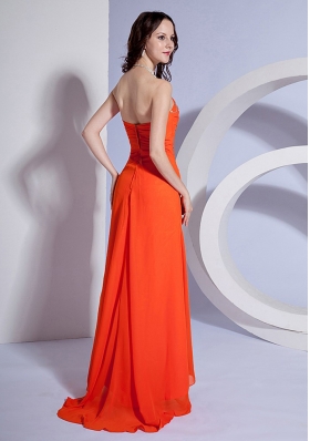 Beading Bust High Slit Orange Brush Prom Dress