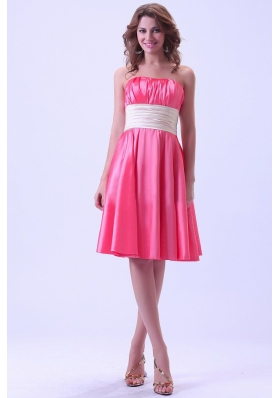 Hot Pink Bridesmaid Dresses Ruching Knee-length